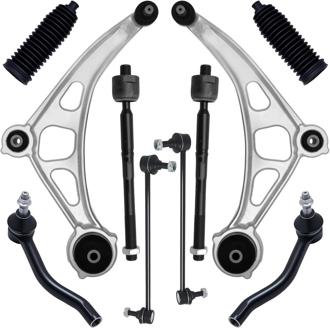 AUQDD 10Pc Front End Suspension Kit Fit For 2015-2024 Ni-ssan Murano, 2 Lower Control Arm w/Ball Joint 2 Sway Bar Link 4 Outer & Inner Tie Rod End (# 526-875 K623478 K750282 K750784 EV801357 ES801265)