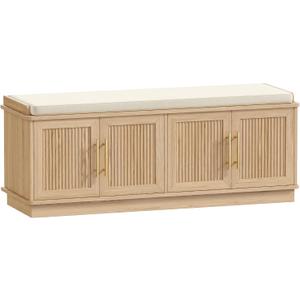 Akxomel 47.2" Fluted Shoe Storage Bench 4 Doors Wooden Entryway Bench Oak, 13.8"D x 47.2"W x 18.1"H
