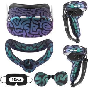Relohas VR Accessories for Oculus Quest 2, Silicone Set for Meta Quest 2, Include Controller Grip Leather Cover, VR Shell Cover, Face Cover, Lens Cover and 10PCS Disposable Eye Cover(Magical)