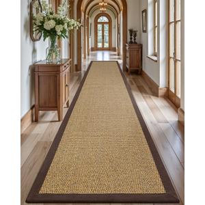 LUMI Sisal Runner Rug Non Slip for Hallway, 3'x8' Natural Rustic Carpet No Shedding, Farmhouse Braided Area Mat Indoor High Traffic for Living Room, Entryway, Kitchen, Laundry (Walnut Grid)