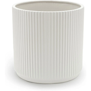 Amazon Basics Fluted Ceramic Round Planter, 8-inch, White
