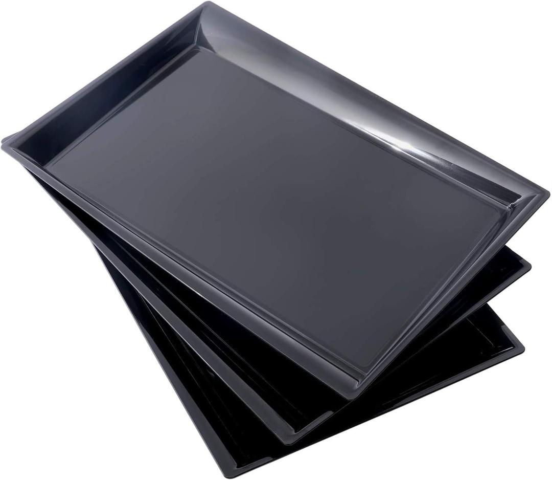 Supernal 12 Pack Black Plastic Serving Trays, 15"x10" PlasticTrays, Plastic Fast Food Tray, Heavy Duty Platters, Disposable Serving Party Platters BlackParty Serving Trays
