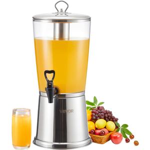 VEVOR Beverage Dispenser, 2.1 Gallon Drink Dispenser for Parties, Stainless Steel + Plastic Juice Dispensers with Spigot Ice Chamber, Iced Tea Lemonade Juice Water Dispensers, for Restaurants, Hotels