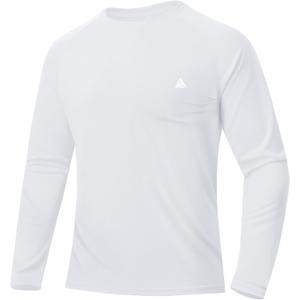 ZITY Men's UPF 50+ Sun Protection Shirts Long Sleeve Lightweight Rash Guard UV SPF Fishing Hiking Running Workout T-Shirt (White, M)