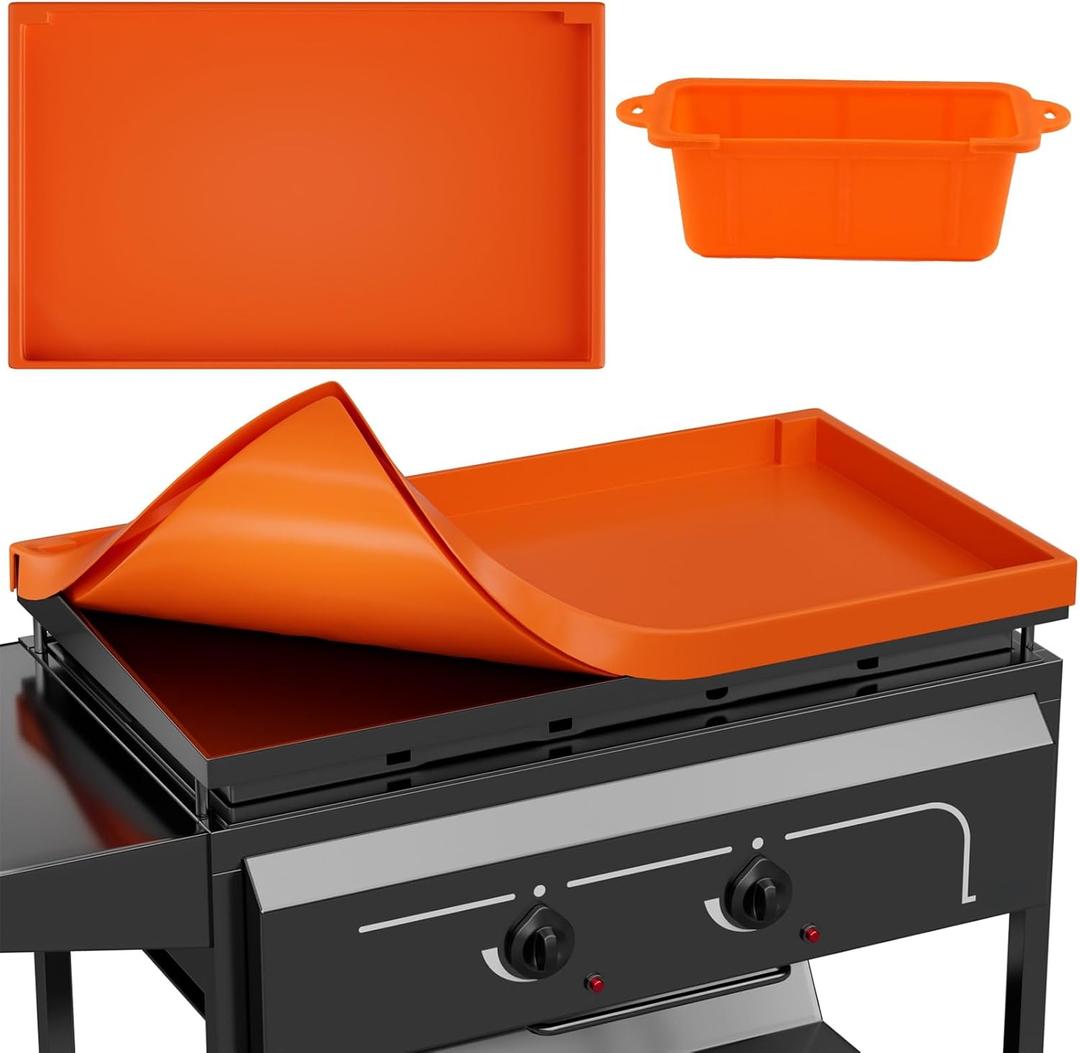 28" Silicone Griddle Mat for Blackstone, Heavy Duty Food Grade Silicone Around Grill Mat, 28 Inch Blackstone Griddle Cover, Upgraded Edge-Full Cover, with One Grease Cup, Suitable for All 28" Grill