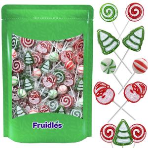 3 x Fruidles 12-Count half Pound Christmas Lollipop Santa, Tree, Swirl, Candy Canes, and Sweet Ball Assortment Mixed Fruit Flavor, Individually Wrapped