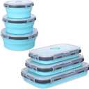 6 Pieces Collapsible Food Storage Containers Foldable Silicone Lunch Containers with Lids, 3 Pcs Silicone Rectangle Collapsible Bowls and 3 Pcs Round Food Bowls, Microwave Freezer and Dishwasher Safe