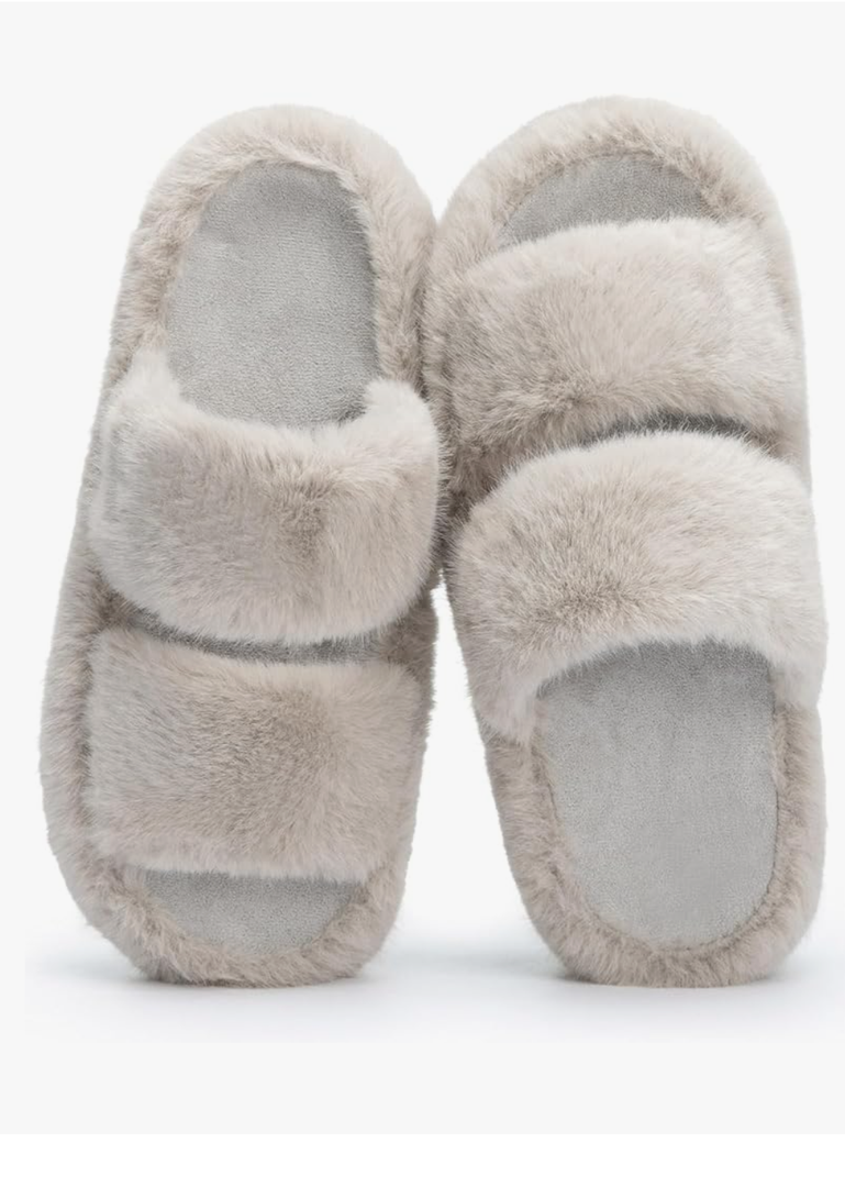 Womens Fuzzy Open-toe Slippers Fluffy Soft Comfy Memory Foam Indoor House Shoes Faux Fur, Size 9-10