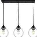 JAZAVA 8-Inch Black Kitchen Island Light, Clear Globe Glass, 3-Light, BK-3S