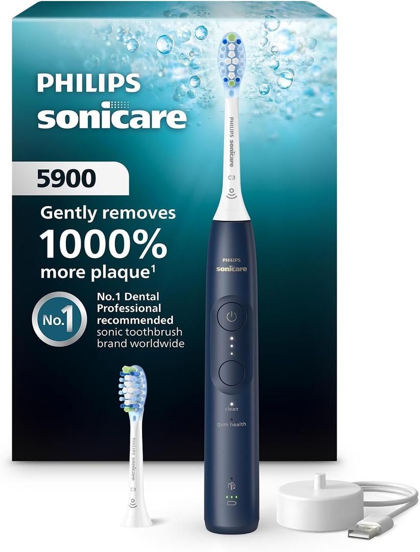 Philips Sonicare 5900 Series Electric Toothbrush - Next-Generation Sonicare Technology, Pressure Sensor, 6 Brushing Settings, SmarTimer, BrushPacer, 21-Day Runtime, Navy Blue, Model HX7133/02