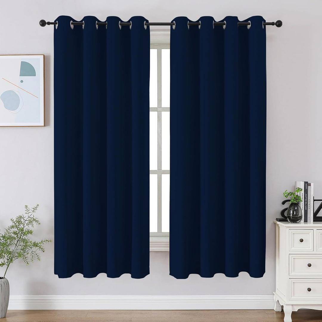 CUCRAF Navy Blue Blackout Curtains 54 inch Length 2 Panels Set, Room Darkening Drapes for Living Room Bedroom, Thermal Insulated Light Blocking Grommet Window Curtain (W52 x L54 Inch)