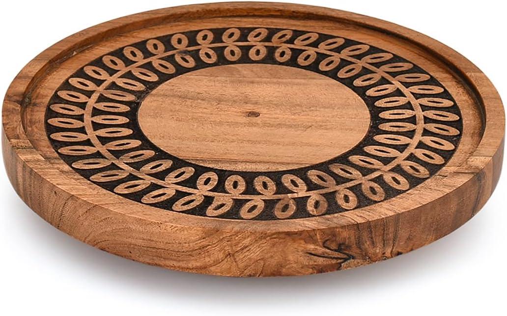 Kimona Lazy Susans Acacia Wood Turntable Organizer Vanity Countertop, Kitchen Organization - Spice Spinner (9" X 9" X 1.75")