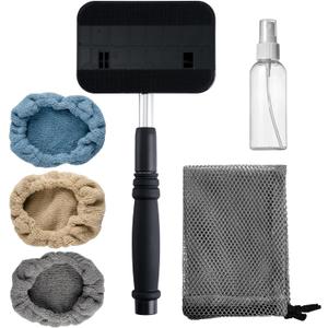 Polyte Pivoting Windshield Glass Cleaning Tool Extendable Aluminum Handle w/3 Premium Microfiber Covers
