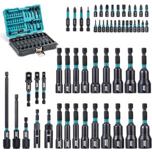 LIBRATON 54PCS Magnetic Nut Driver Set, Impact Drill Driver Bit 1/4", Metric & SAE Nut Drivers for Impact Drill, Socket Adapters, Screwdriver Bit, Quick-Release Extension, Wing Nut Driver, Storage Box (Metric & SAE 54PCS)