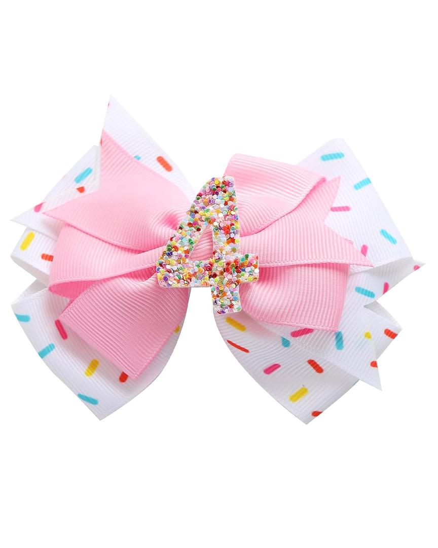 Birthday Hair Bow for Baby Girls 1 2 3 4 5 6 Years Sprinkle Decorations Confetti Ice Cream Party Pink Hair Accessories for Four 4th Birthday