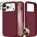 GONEZ Magnetic for iPhone 17 Pro Case, Compatible with MagSafe, [Screen Protector + Camera Lens Protector], Liquid Silicone Anti-Scratch Shockproof Protective Phone Case 6.3 inch, Maroon