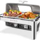 ROVSUN Roll Top Chafing Dish Buffet Set,NSF 9 Quart Rectangular Stainless Steel Chafer for Catering,Buffet Servers and Warmers Set with Glass Window for Wedding, Parties, Banquet, Events,2 Half Size (1 Pack)