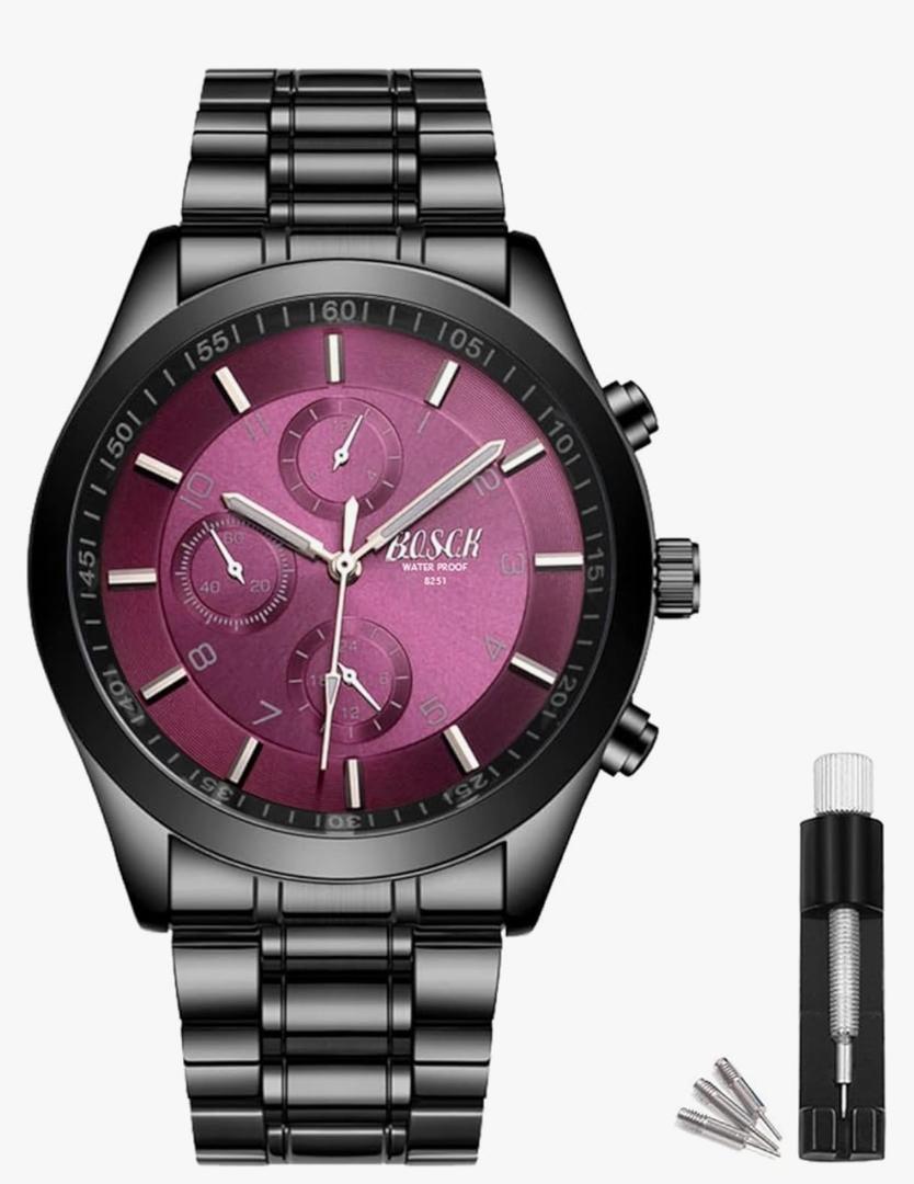 Men's 40mm Analog Watch – Auto Date & Day Display, Stainless Steel Business Wristwatch, Easy to Read, 30M Waterproof, No Chronograph