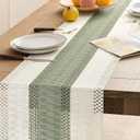 ZeeMart Macrame Style Bicolor Stitching Table Runner, 14 x 72 Inch Green/Ivory, Boho Sage Green Table Runners 72 Inches Long, Farmhouse Woven Home Decor