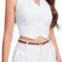 FAN&LOUIS Brown Belt Women, Skinny Waist Belt Ladies Adjustable Black Leather Belt with Gold Buckle for Dress,Jeans,and Coats (Beige, S)