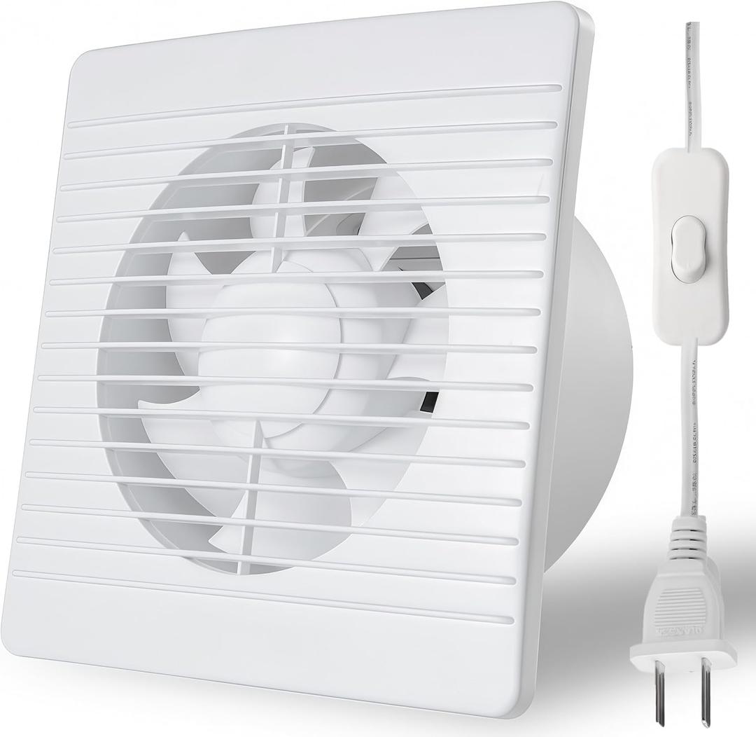 6 Inch Exhaust Fan, 26W Wall Mount Small Ventilation Fan With Switch, 139CFM Ventilation Extractor Fan With Anti-backflow Check Valve Ultra Thin For Bathroom Kitchen Garage(White)