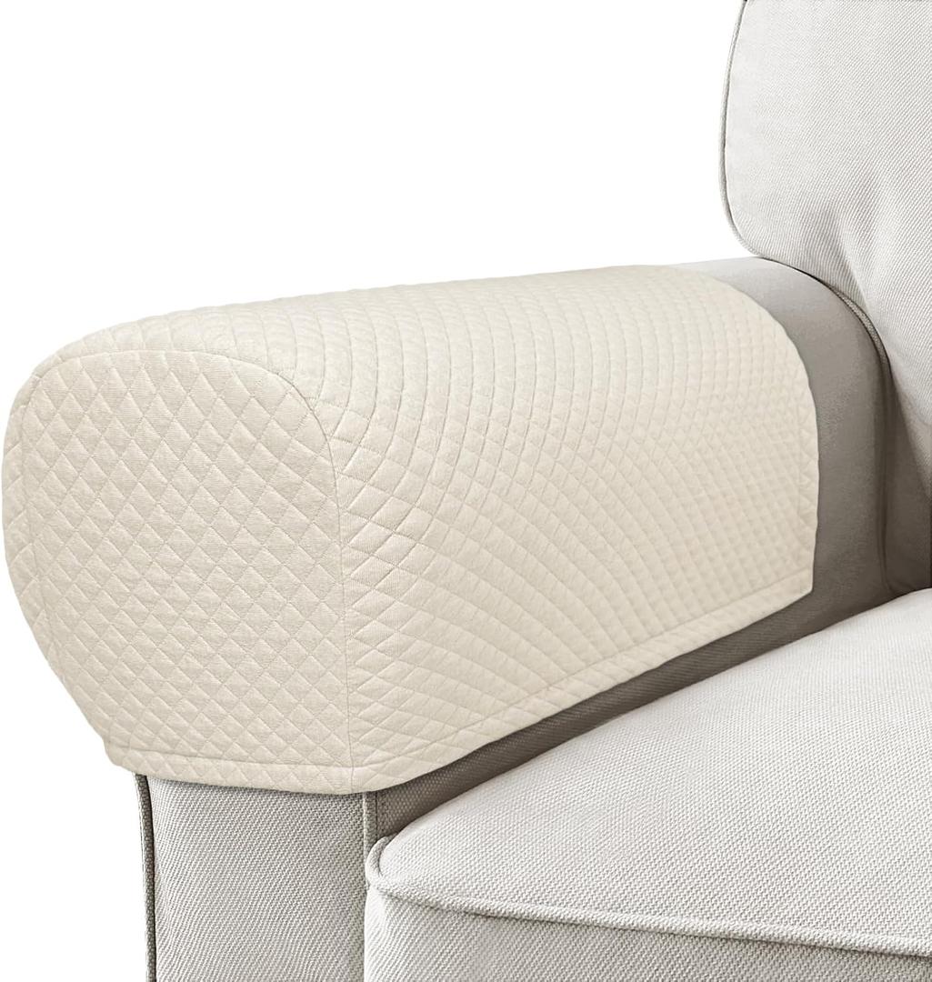 Roytub Couch Arm Covers, Breathable Armrest Cover for Sofa, Armchair, Loveseat, Scratch-Resistant Recliner Arm Covers Protect and Decorate Your Sofa(Medium, Beige, 2PCS) (M - 17.5"(D)  6.3(W)  8.2(H))