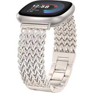 Minyee Metal Bands Compatible with Fitbit Sense 2/Versa 4/Versa 3/Sense Bands Women, Dressy Stainless Steel Multi-chain Designer Luxury Link Bracelet Wristband Replacement Strap (Starlight)