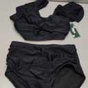 BMJL Womens High Waisted Bikini Sets Tummy Control Swimsuits Two Piece Full Coverage Cute Ruffle Bathing Suit (Small, Black)