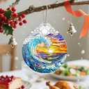 3 x Christmas Ornament, Christmas Decoration, Stained Glass Ornament, Heirloom Keepsakes, Holiday Ornaments, Holiday Presents, Unique Xmas Gifts, Gift Exchange Ornaments, Gift Idea - Sea Waves