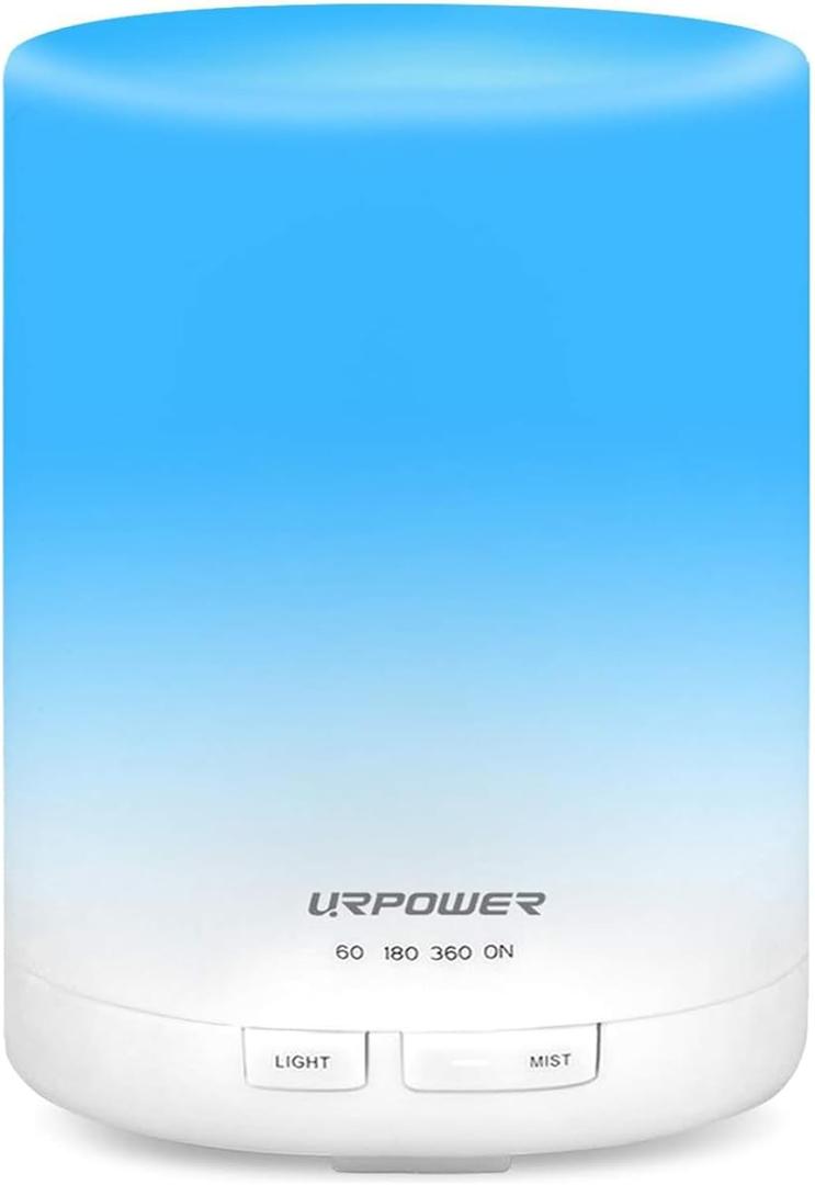 URPOWER 2nd Gen 300ml Aroma Essential Oil Diffuser Night Light Ultrasonic Air Humidifier with AUTO Shut Off and 6-7 Hours Continuous Diffusing - 7 Color Changing LED Lights and 4 Timer Settings (300ml, A-white)