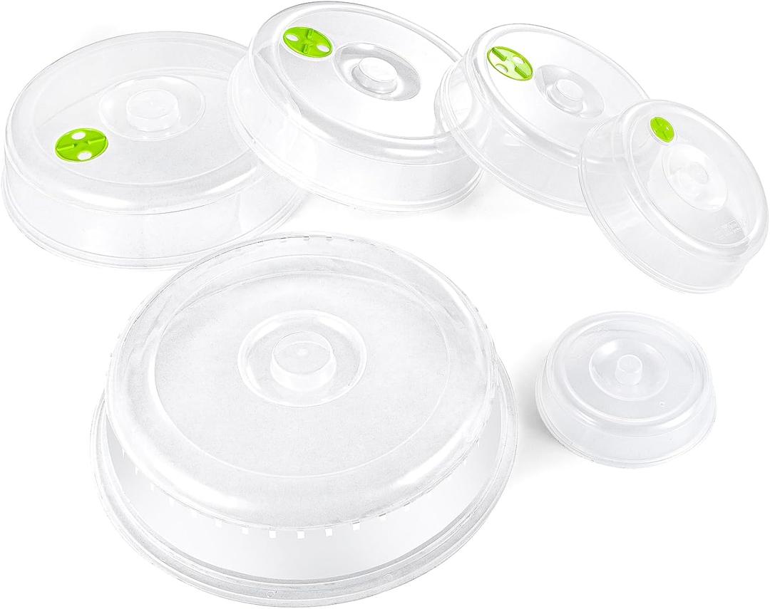 Microwave splatter cover Set, 6 Sizes, 10-4.5,Clear with Steam Vents, Dishwasher Safe Food Splatter Guards, Mixed Sizes for Large & Small Food Plates Bowls