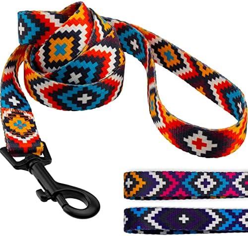 CollarDirect Aztec Dog Leash Nylon Tribal Pattern Cat Pet Leashes for Small Medium Large Dogs Puppy Lead 5 FT Long for Walking (Pattern 3, S, New), 2 Pack