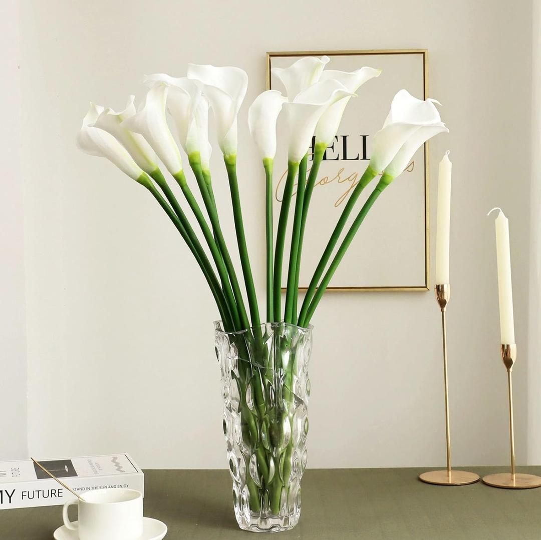 12 Piece 26" Calla Lily Artificial Flowers,Real Touch Long Stem Faux Calla Lillies for Tall Vases,Indoor Wedding Office Home Decor (White)