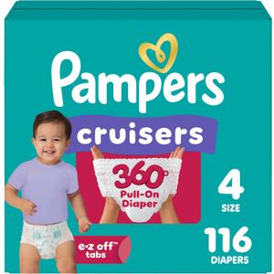 Pampers Diapers - Cruisers 360 - Size 4, 116 Count, up to 100% Leakproof Pull-On Diaper for Active Babies
