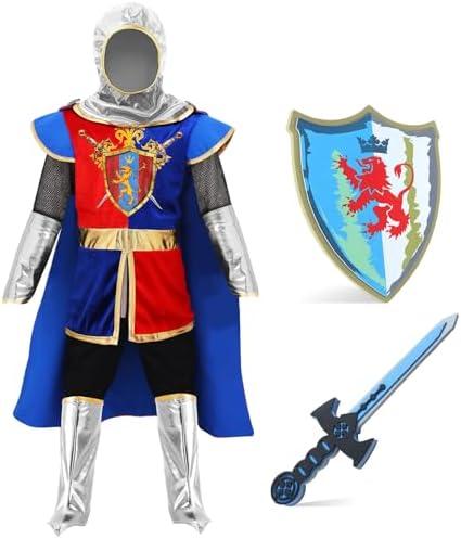 G.C Kids Knight Costume Toddler Boy Dress Up Clothes Medieval Costumes with Cape Toys Accessories Halloween Cosplay Gifts, Size: 120 (5-6 Years)