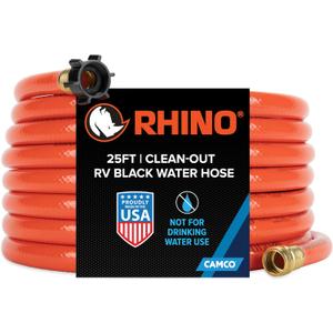 Camco Rhino 25-Ft Clean-Out Camper/RV Black Water Hose - Features a Heavy-Duty PVC Design & Bright Orange Color - Clean-Out Camper Black Water, Grey Water or Tote Tanks - 5/8 Inside Diameter (22990)