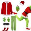 Adrinfly Christmas Big Monster Santa Suit - Adult Green Deluxe Santa Costume With Mask XXL