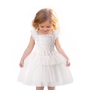 Tutu.kk Toddler Girls Birthday Princess Dress Tulle Sleeve Cake Ruffle Dresse Tutu Photo Shoot White 1-2T