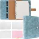 FYY A5 Binder Refillable Planner Notebook 6 Ring PU Leather Binder Journal with Pockets, Dividers, Refill Paper Blue