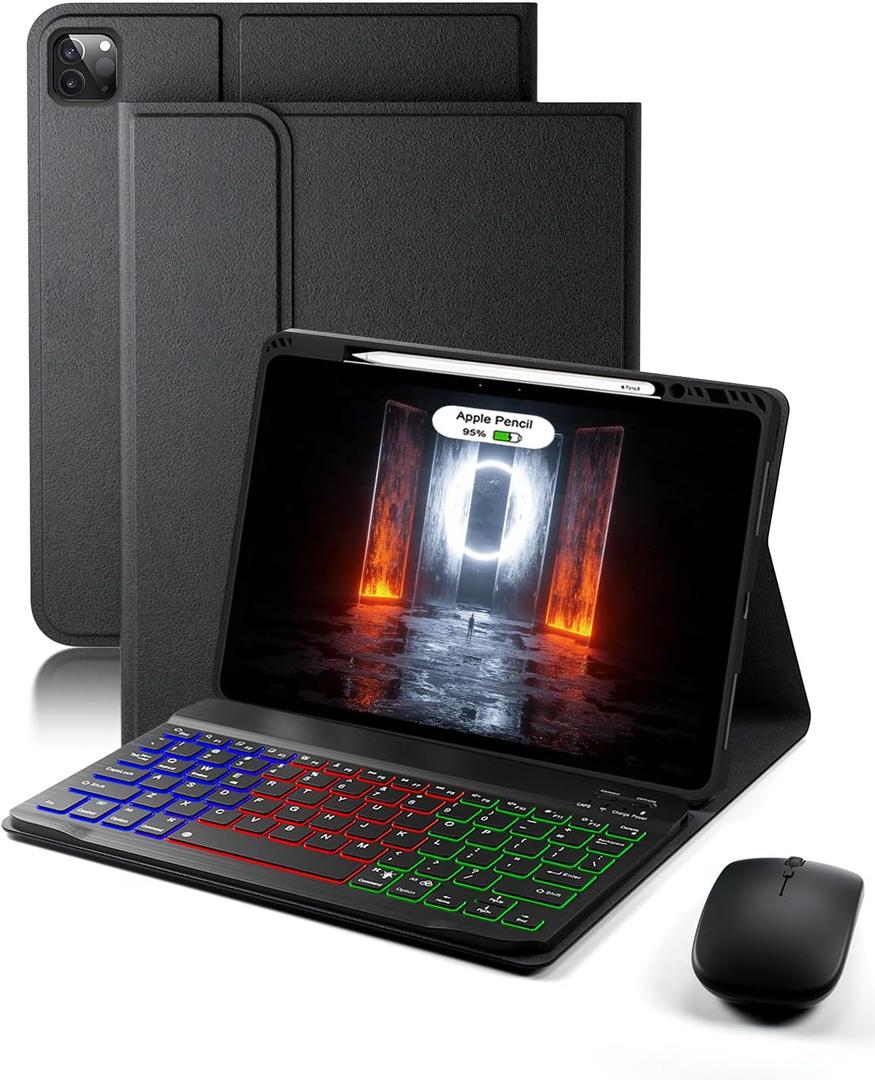 Keyboard Case for iPad Air 13 inch (M2-2024, M3-2025) & iPad Pro 12.9 inch (6th, 5th, 4th, 3rd Generation) Case with Keyboard Dazzle Magic Keyboard Backlit Built-in Pencil Holder with Mouse - Black