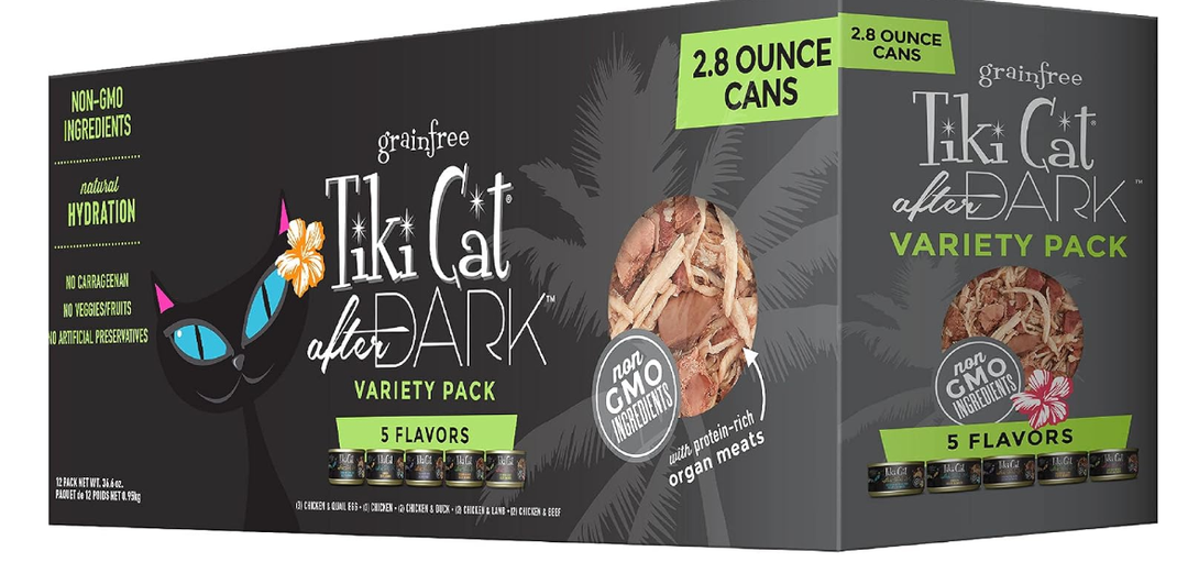 Tiki Cat After Dark Wet Cat Food, Variety Pack, 2.8 oz. Cans (12 Count)
High Protein with Organ Meat for Muscle Support, Grain-free, Supports Hydration, Non-GMO Ingredients, For All Life Stages