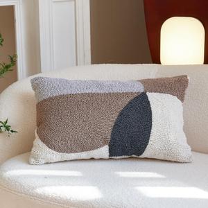 Abstract Textured Geometry Lumbar Pillow Covers 12x20 Inchchunky Modern Decorative Pillowcase for Mid Century Bohu Accent Decor Neutral Art Woven Home Bed Couch Sofa Cushion ShamBlack Cream Brown