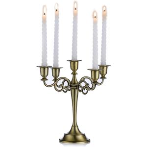 Sziqiqi Candelabra Candlestick Holder for Taper Candles for Wedding Event Candle Centerpiece Home Holiday Decoration, Zinc Alloy 5-stem 10.6in, Bronze Finish