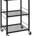 ETELI 3 Tier Side Table with Wheels Black Rolling End Side Table Small with Storage Shelves Industrial Night Stand for Small Space Living Room Bedroom Kitchen Office