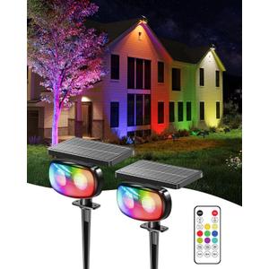 Solar Spot Lights Outdoor Waterproof IP68, RGB Colors Changing Solar Lights with 4 Lighting Modes, Solar Powered Lights Outdoor for Garden Yard Outside Landscape (2Pack)