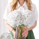 Nubry 2Pcs White Hydrangea Artificial Flowers, 22.5In Latex Faux Real Touch Large Hydrangea Flowers with Long Stems & Leaves for Home Office Decor Wedding Party Arrangements(White)