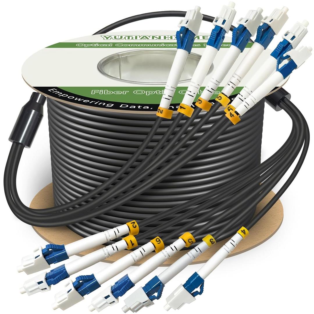 75 Meters 6 Core Industrial TPU LC to LC Outdoor Armored Fiber Optic Cable, OS2 Single Mode 6 Strands Fiber Patch Cable with LC Connectors, 9/125um, OD-5mm, Direct Burial LC-LC (250ft(75m))