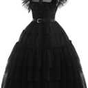 Girls Halloween Costumes Princess Kids Long Black Dress with Wig Accessories Cute Dress Up Birthday Outfits,   110 (3-4 Years)