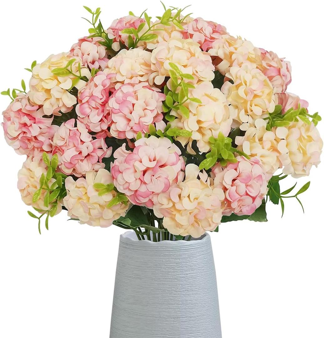 4 Bundles Small Hydrangea Artificial Flowers, Silk Fake Flower Bouquet for Wedding Party Home Decor, 1 Bundle of 10 Heads (Champagne Color)