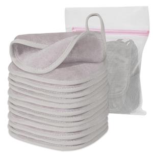 Makeup Remover Cloth, 6" x 6" Make Up Towels Reusable Face Cloth for Washing Face, 12 Pack Makeup Remover Pads Microfiber Face Washcloth with Mesh Bag, Light Grey